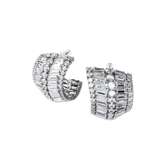 Hyperbola earrings, Large, White, Rhodium plated